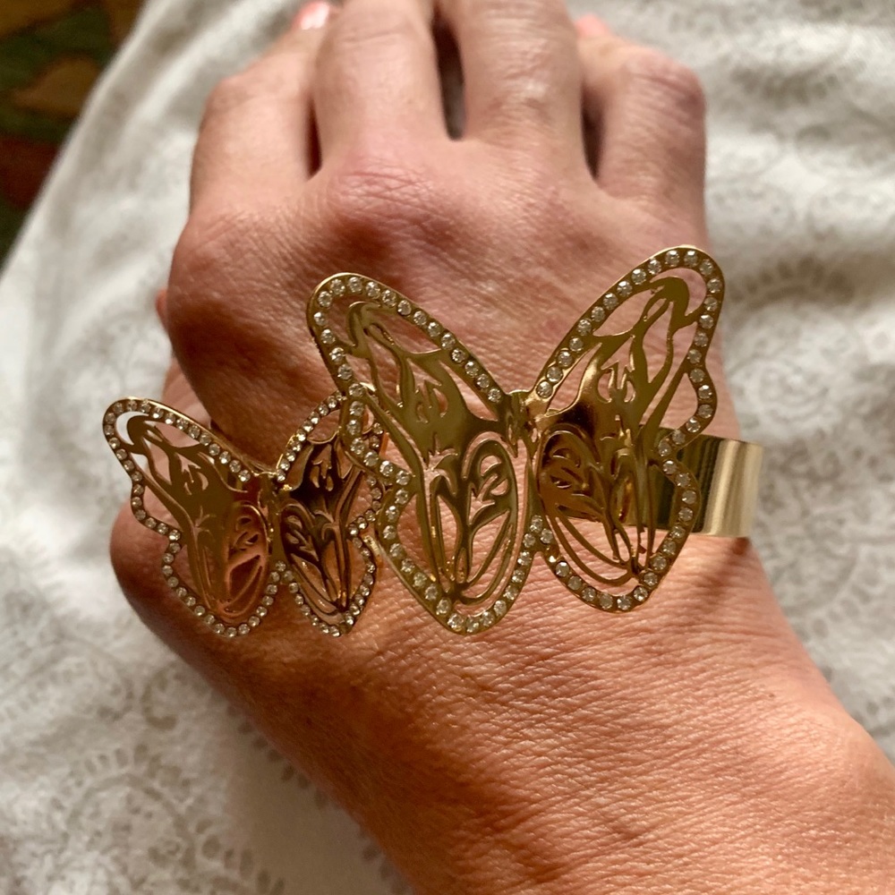 Italian Milano Butterfly Gold Hand Bracelet